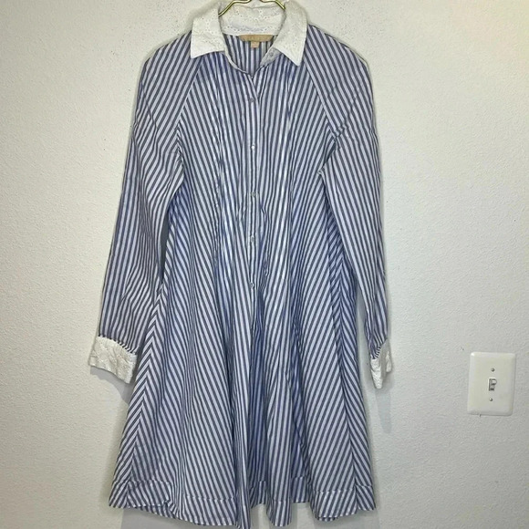 HOPE and HARLOW Blue White Striped Swingy Shirt Dress size 8 - Picture 2 of 7